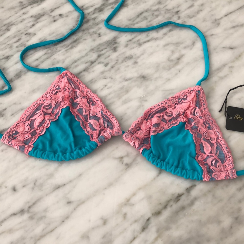 Lace trim bikini top